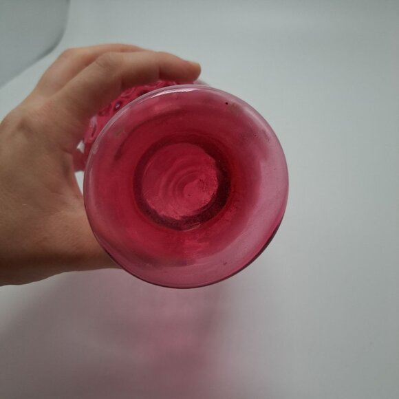 Fenton Cranberry Optic Dot Thumbprint Glass Crimped Pinched Edge Vase Vintage - Picture 11 of 14